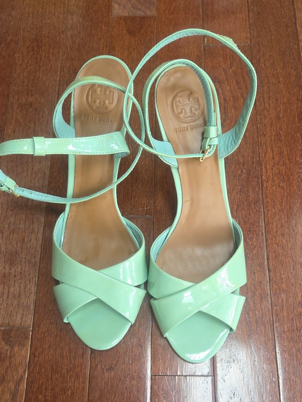 Tory Burch Mint Patent Crisscross Ankle-Strap Sandals